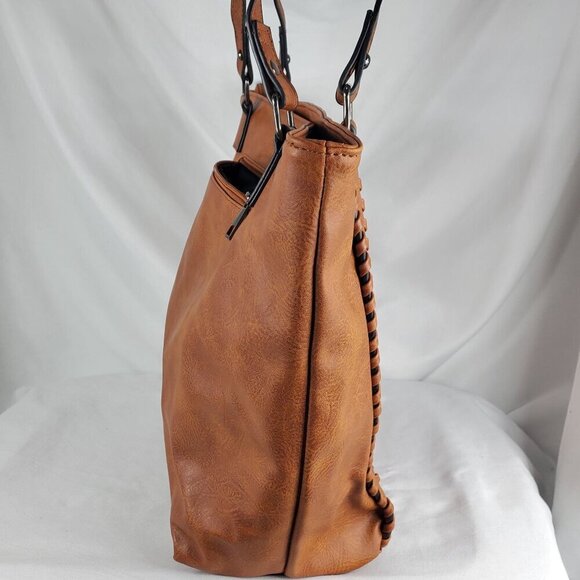 Sam & Hadley Women's Brown Tote Bag Leather Double Handle Zip Closure Pockets - Picture 5 of 13